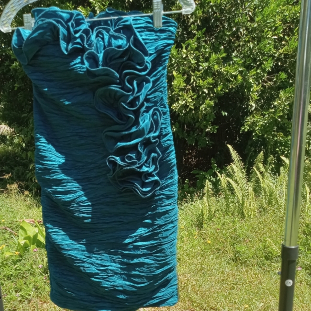 FLOWER by CHARMS Paris Blue Green Teal Mini Dress Ruffled